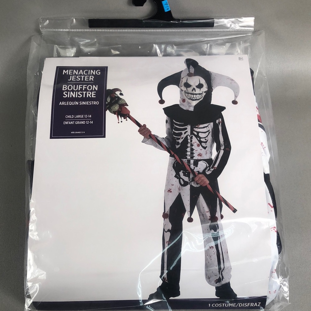 Menacing Jester Skeleton Kids Costume - Black & White